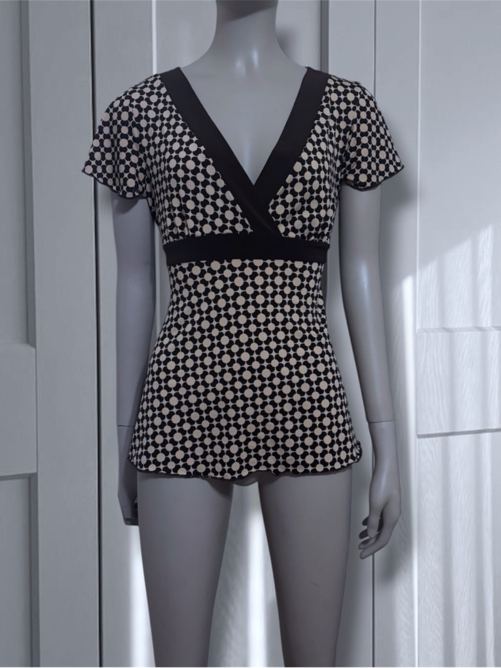 Y2K Cream and Brown Geometric Print Blouse